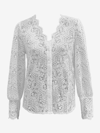 レディースレースブラウス Vネック 長袖 春 カジュアルシャツ 2025