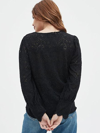 レディースレースブラウス Vネック 長袖 春 カジュアルシャツ 2025