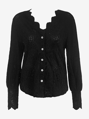 レディースレースブラウス Vネック 長袖 春 カジュアルシャツ 2025