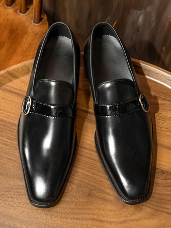 メンズ モンクローファー ブラックシューズ バックル 牛革 クラシックローファー