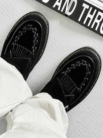 バックルラウンドトゥスエードレザーメンズモンクローファーシューズ