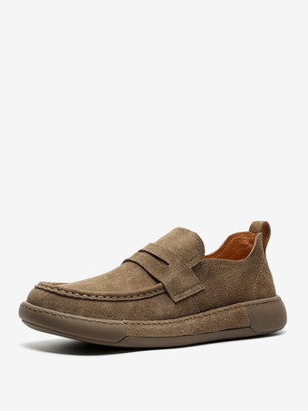 カーキ メンズ ペニーローファー シューズ スエードレザー バックル シックシューズ