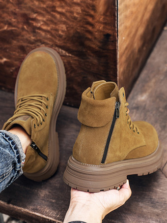 メンズ ワークブーツ スエードレザー クラシック ブラウン ロートップブーツ