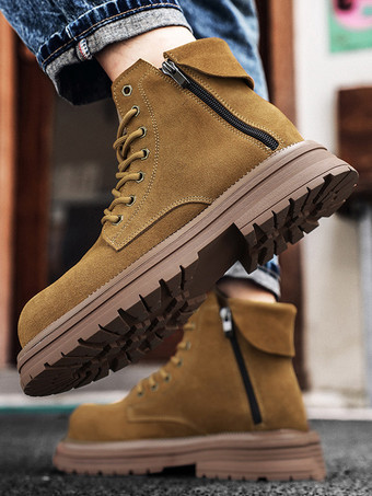メンズ ワークブーツ スエードレザー クラシック ブラウン ロートップブーツ