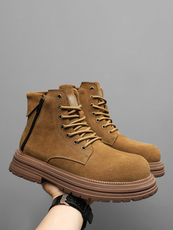 メンズ ワークブーツ スエードレザー クラシック ブラウン ロートップブーツ