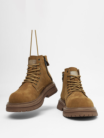 メンズ ワークブーツ スエードレザー クラシック ブラウン ロートップブーツ