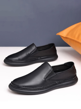 SchwarzHerren-Loafer-Schuhe mit runder Spitze Rindsleder Herren-Loafer-Schuhe
