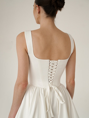 ブライダルミニドレス ショートウェディングドレス スクエアネック ノースリーブ ショート ショートブライダルガウン