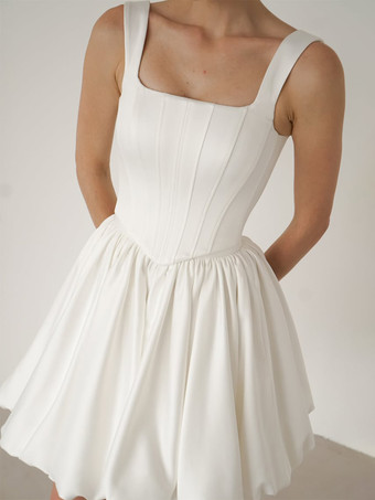 ブライダルミニドレス ショートウェディングドレス スクエアネック ノースリーブ ショート ショートブライダルガウン