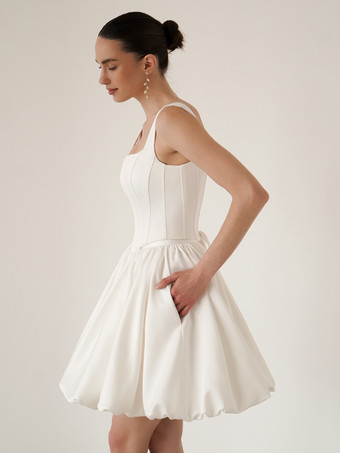 ブライダルミニドレス ショートウェディングドレス スクエアネック ノースリーブ ショート ショートブライダルガウン