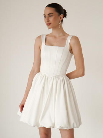 ブライダルミニドレス ショートウェディングドレス スクエアネック ノースリーブ ショート ショートブライダルガウン