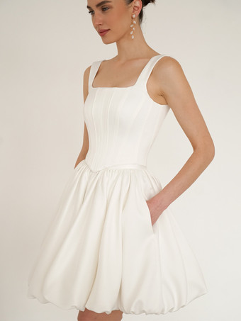 ブライダルミニドレス ショートウェディングドレス スクエアネック ノースリーブ ショート ショートブライダルガウン