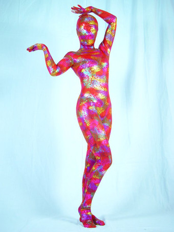 レッド 大人用全身タイツ コスチューム ライクラ スパンデックス 花柄 フルボディスーツ