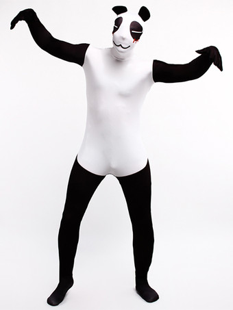 アニマル全身タイツ 大人用全身タイツ パンダ セクシー ブラック ライクラ スパンデックス カラーブロック 動物 全身コスチューム