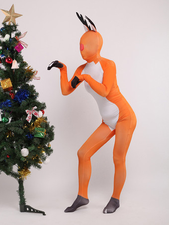 アニマル全身タイツ 大人用全身タイツスーツ トナカイ セクシー オレンジ ライクラ スパンデックス 全身コスチューム