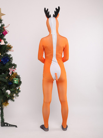アニマル全身タイツ 大人用全身タイツスーツ トナカイ セクシー オレンジ ライクラ スパンデックス 全身コスチューム