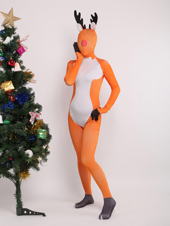 オレンジ アニマル全身タイツ 大人用全身タイツスーツ トナカイ セクシー オレンジ ライクラ スパンデックス 全身コスチューム