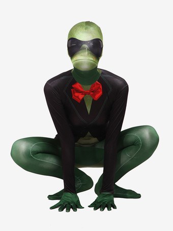 モンスター全身タイツ ハロウィン 大人用全身タイツ カエルスーツ セクシー グリーン ライクラ スパンデックス カラーブロック 動物 全身コスチューム