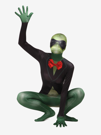 モンスター全身タイツ ハロウィン 大人用全身タイツ カエルスーツ セクシー グリーン ライクラ スパンデックス カラーブロック 動物 全身コスチューム