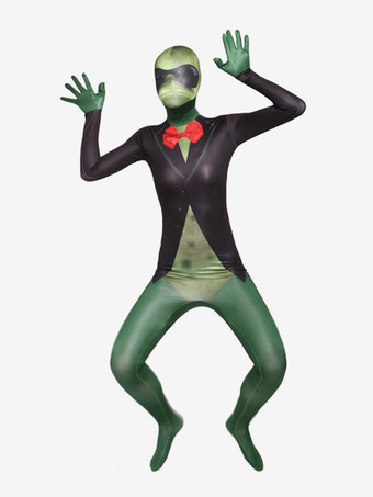 モンスター全身タイツ ハロウィン 大人用全身タイツ カエルスーツ セクシー グリーン ライクラ スパンデックス カラーブロック 動物 全身コスチューム
