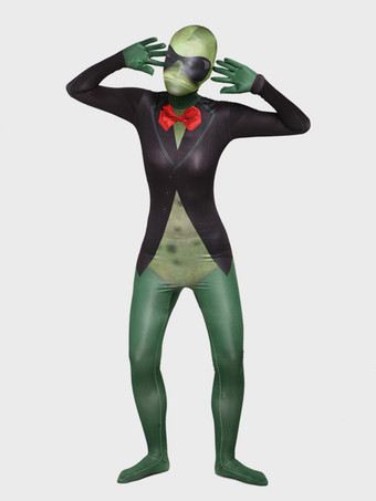 グリーン モンスター全身タイツ ハロウィン 大人用全身タイツ カエルスーツ セクシー グリーン ライクラ スパンデックス カラーブロック 動物 全身コスチューム