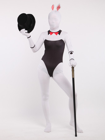 アニマル全身タイツ 大人用全身タイツ セクシー プレイボーイ バニー ホワイト ライクラ スパンデックス カラーブロック 全身コスチューム
