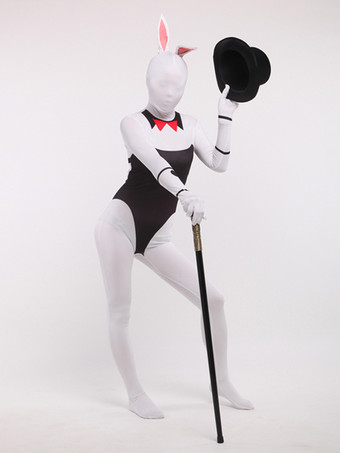 アニマル全身タイツ 大人用全身タイツ セクシー プレイボーイ バニー ホワイト ライクラ スパンデックス カラーブロック 全身コスチューム