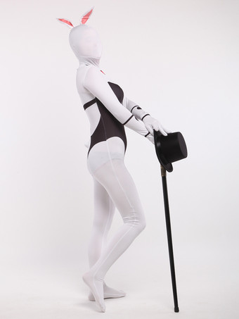 アニマル全身タイツ 大人用全身タイツ セクシー プレイボーイ バニー ホワイト ライクラ スパンデックス カラーブロック 全身コスチューム