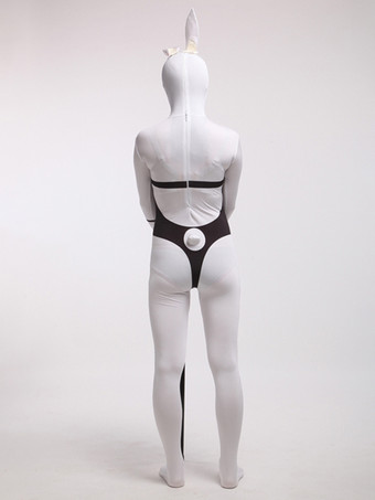 アニマル全身タイツ 大人用全身タイツ セクシー プレイボーイ バニー ホワイト ライクラ スパンデックス カラーブロック 全身コスチューム