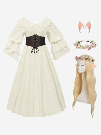 アイボリー レディース レトロ 中世 コスチューム フリル ポリエステル マリー アントワネット コスチューム セット