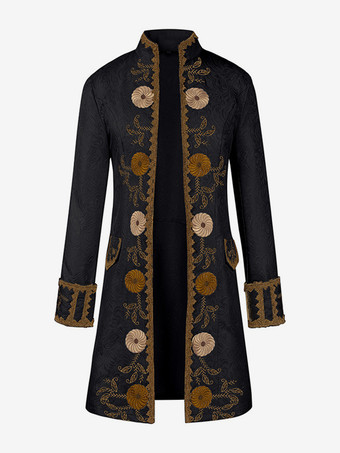 ブラック メンズ ヴィンテージ コスチューム トップ ロイヤル ジャカード 長袖 オーバーコート バーガンディ