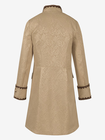 メンズ ヴィンテージ コスチューム トップ ロイヤル ジャカード 長袖 オーバーコート バーガンディ