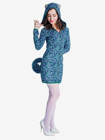 ブルー レディース ショート カメレオン 着ぐるみ パジャマ ワンジー ハロウィン 大人用 動物コスチューム