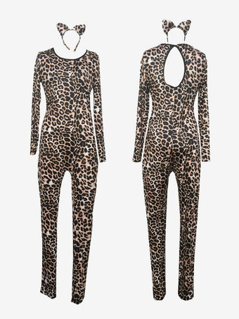 アニマル全身タイツ ハロウィン 女性用セクシーキャットスーツ ヒョウ柄 全身タイツ コスチューム