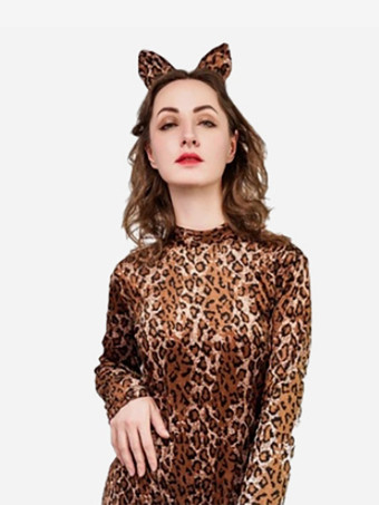 アニマル全身タイツ ハロウィン 大人用キャットスーツ ヒョウ柄 ポリエステル コスチューム セット