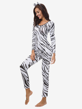 パターニング全身タイツ セクシーなゼブラキャットスーツコスプレコスチュームポリエステル全身タイツスーツ