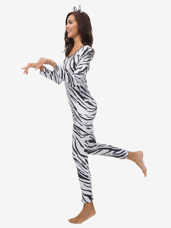 パターニング全身タイツ セクシーなゼブラキャットスーツコスプレコスチュームポリエステル全身タイツスーツ