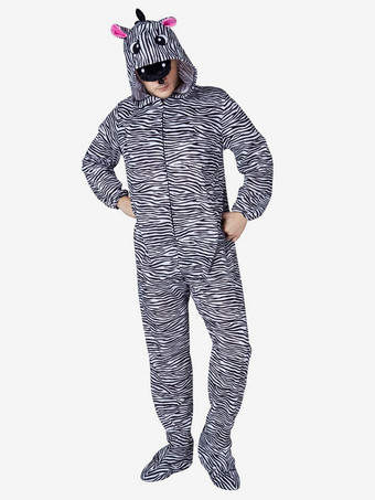 ブラック 大人ゼブラ着ぐるみカバーオールパジャマブラックポリエステルジャンプスーツ着ぐるみコスチューム