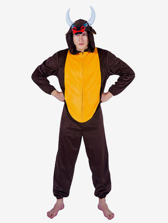 ディープブラウン大人用動物着ぐるみワンジーパジャマ 大人用ディープブラウンポリエステルジャンプスーツコスチューム