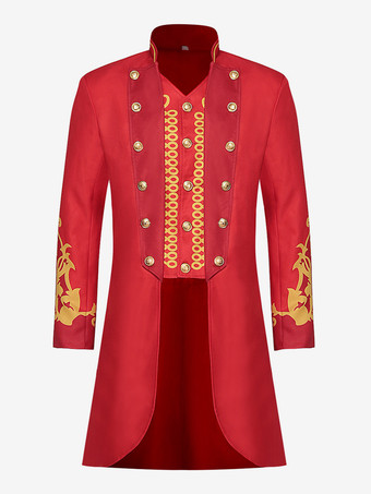 レッド 赤いヴィンテージ ビクトリア朝のタキシード ボタン 長袖 オーバーコート 男性用レトロコスチューム