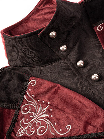 ヴィンテージタキシード中世ボタン花柄長袖オーバーコートレトロルネッサンスコスチューム中世のコスチューム バーガンディ