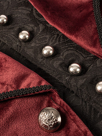 ヴィンテージタキシード中世ボタン花柄長袖オーバーコートレトロルネッサンスコスチューム中世のコスチューム バーガンディ