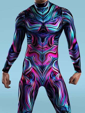 ローズレッドカモフラージ全身タイツ ハロウィン 大人用全身タイツ 動物ロボット 3Dプリント ライクラ スパンデックス セクシーコスチューム