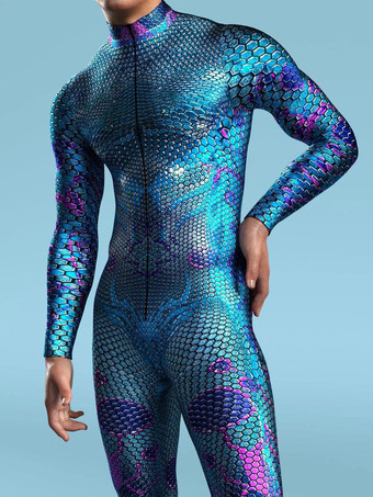 パープル カモフラージ全身タイツ ハロウィン 大人用全身タイツ 動物ロボット 3Dプリント ライクラ スパンデックス セクシーコスチューム