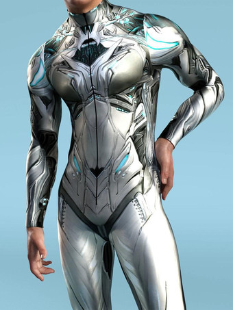 シルバー カモフラージ全身タイツ ハロウィン 大人用全身タイツ 動物ロボット 3Dプリント ライクラ スパンデックス セクシーコスチューム