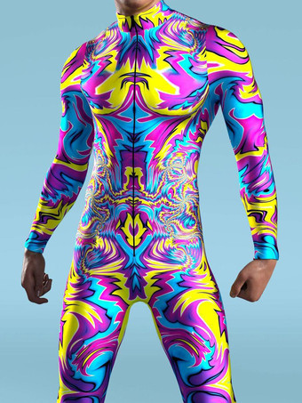 イエローカモフラージ全身タイツ ハロウィン 大人用全身タイツ 動物ロボット 3Dプリント ライクラ スパンデックス セクシーコスチューム