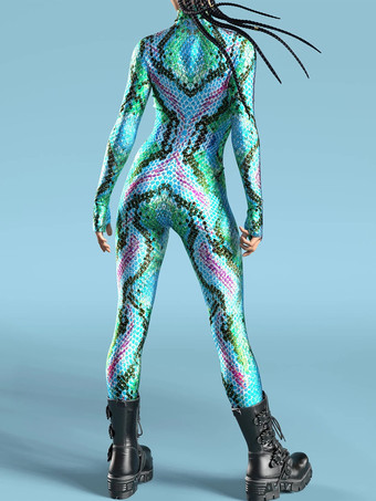 パターニング全身タイツ ハロウィン 大人用全身タイツスーツ 魚鱗プリント ライクラ スパンデックス セクシーコスチューム