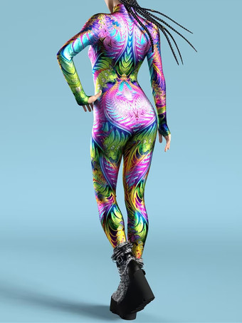 パターニング全身タイツ ハロウィン 大人用全身タイツスーツ 魚鱗プリント ライクラ スパンデックス セクシーコスチューム