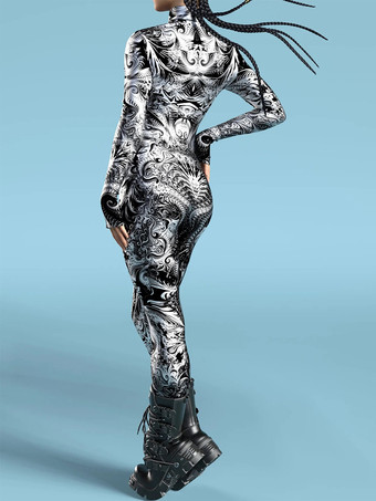 パターニング全身タイツ ハロウィン 大人用全身タイツスーツ 魚鱗プリント ライクラ スパンデックス セクシーコスチューム