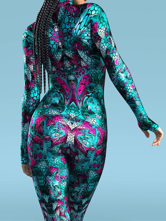 パターニング全身タイツ ハロウィン 大人用全身タイツスーツ 魚鱗プリント ライクラ スパンデックス セクシーコスチューム